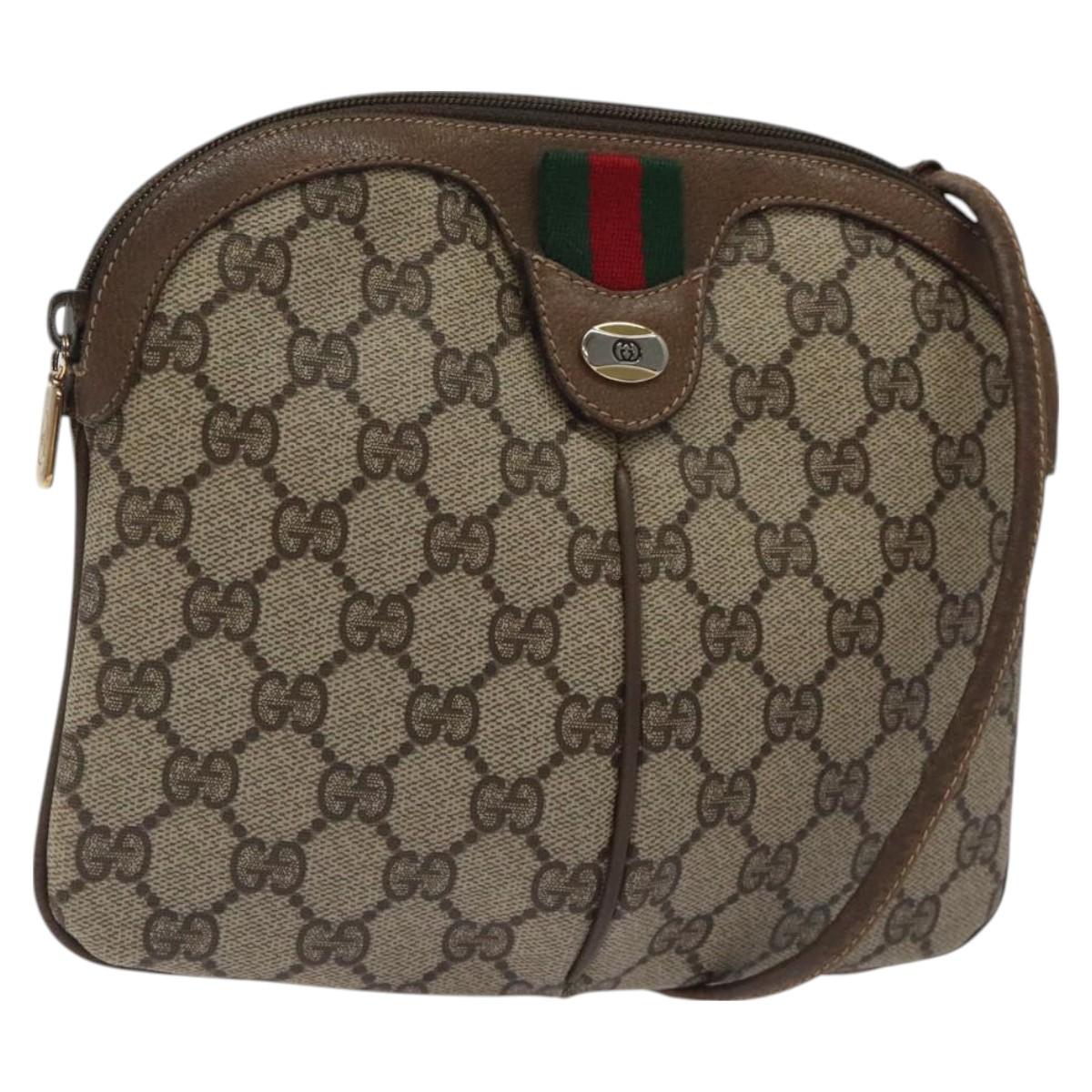 GUCCI GG Supreme Web Sherry Line Bag PVC Beige Gold 904 02 047 Auth BA2977