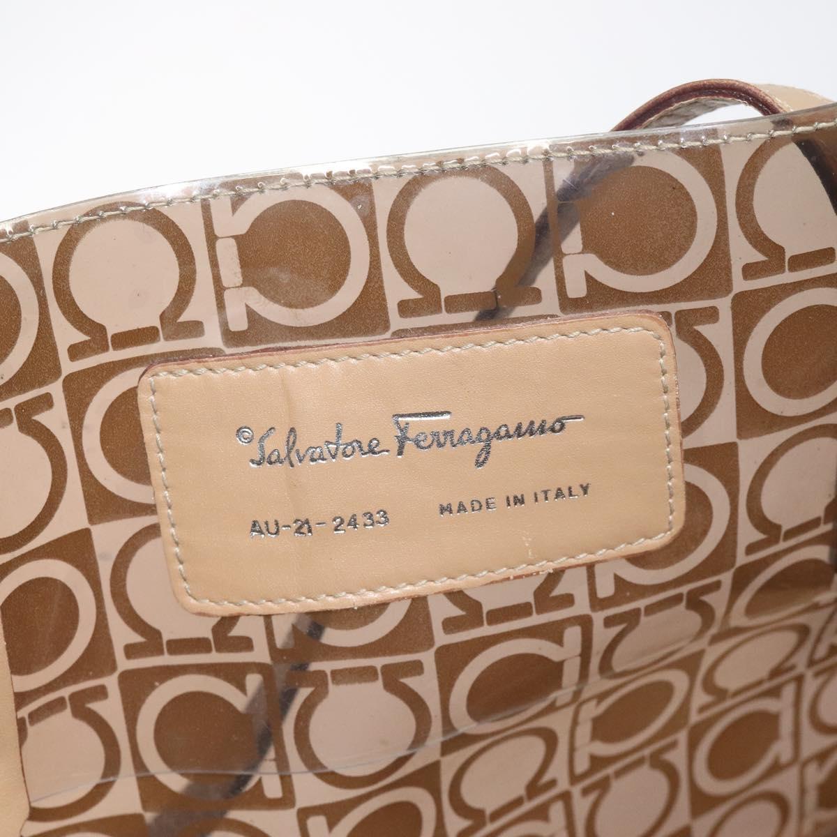Salvatore Ferragamo Gancini Tote Bag Vinyl Brown Silver Auth BA2989