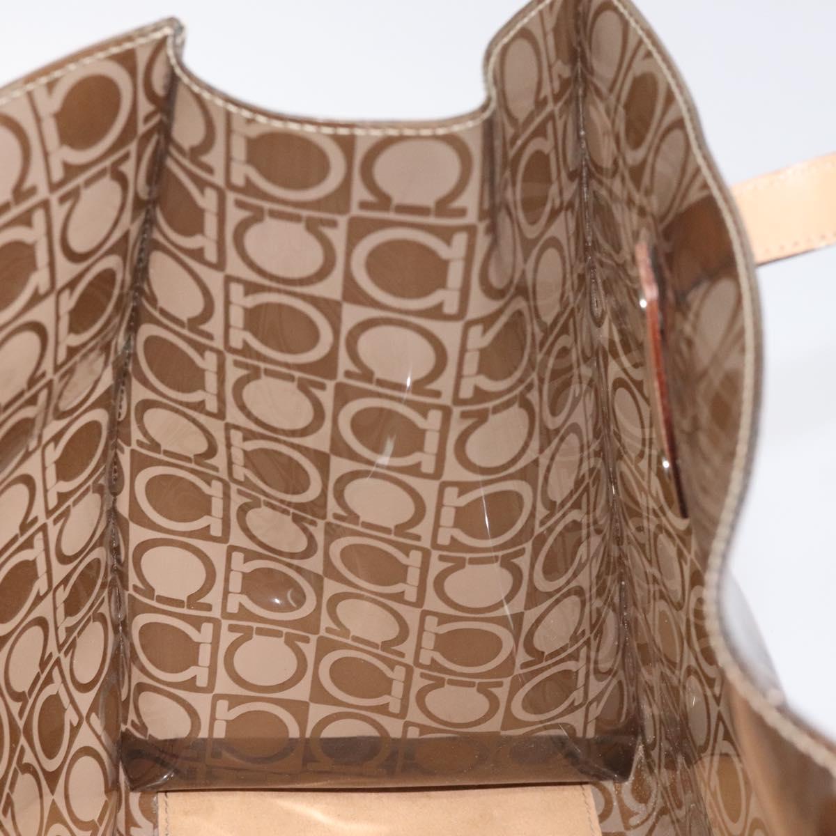 Salvatore Ferragamo Gancini Tote Bag Vinyl Brown Silver Auth BA2989