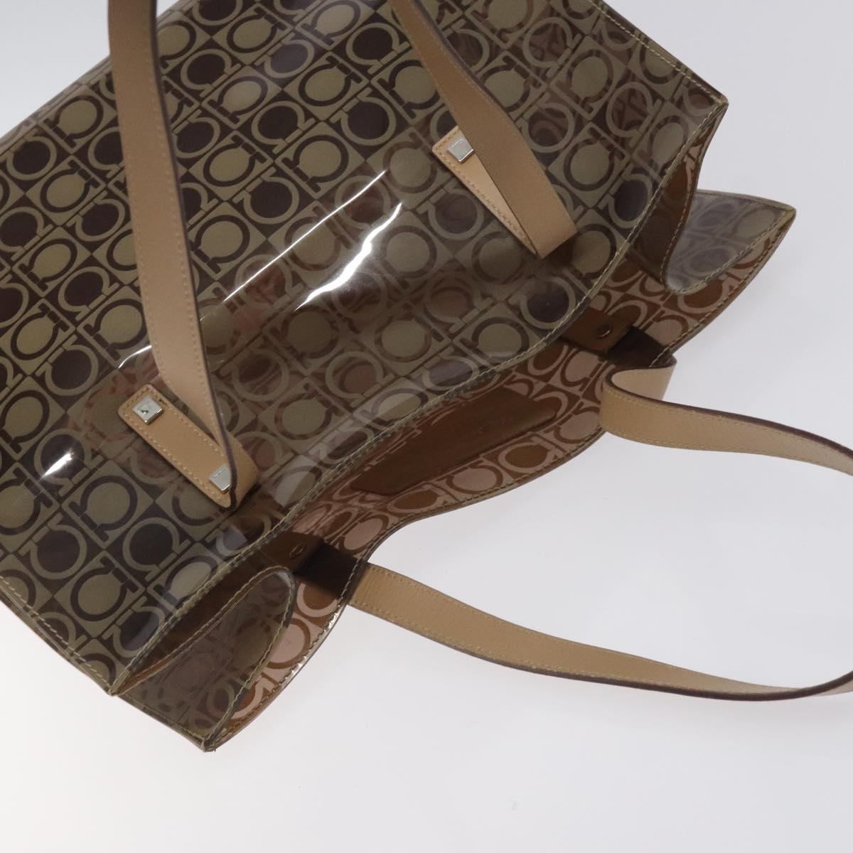Salvatore Ferragamo Gancini Tote Bag Vinyl Brown Silver Auth BA2989