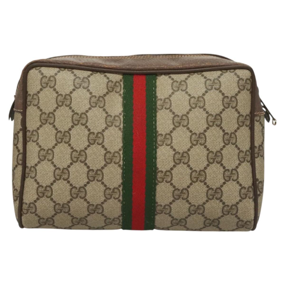 GUCCI GG Supreme Web Sherry Line Clutch Bag PVC Beige 63 01 012 Auth BA3015