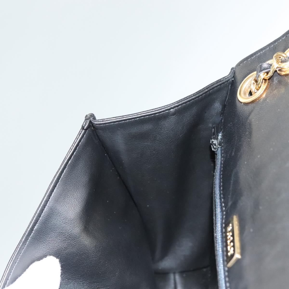 BALLY Chain Shoulder Bag Leather Black Gold Auth BA3019
