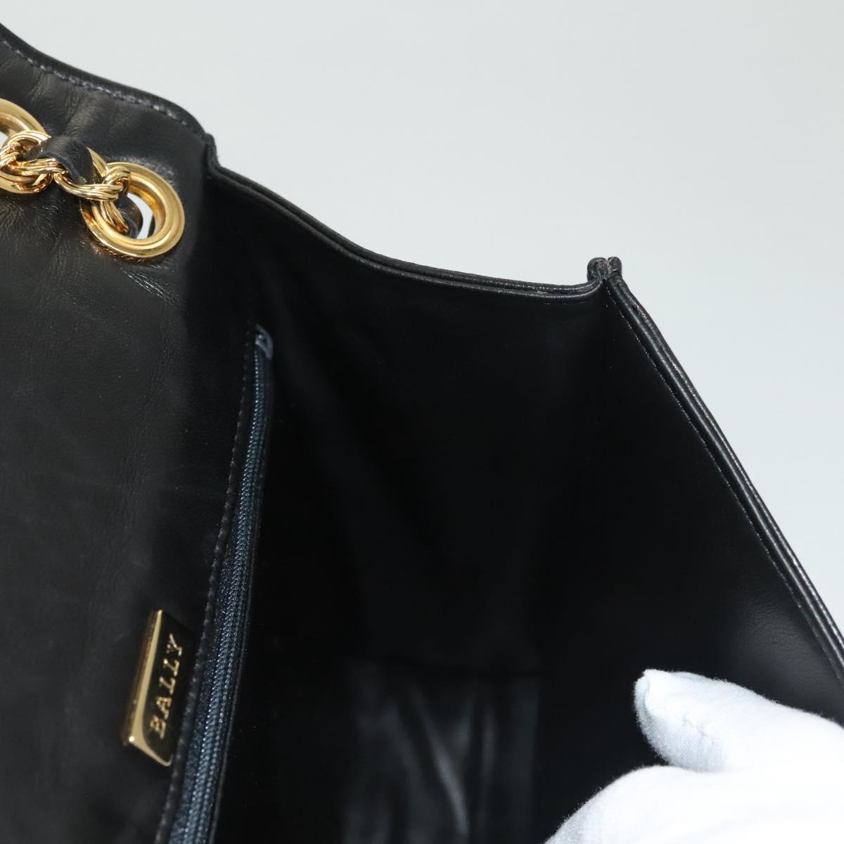 BALLY Chain Shoulder Bag Leather Black Gold Auth BA3019