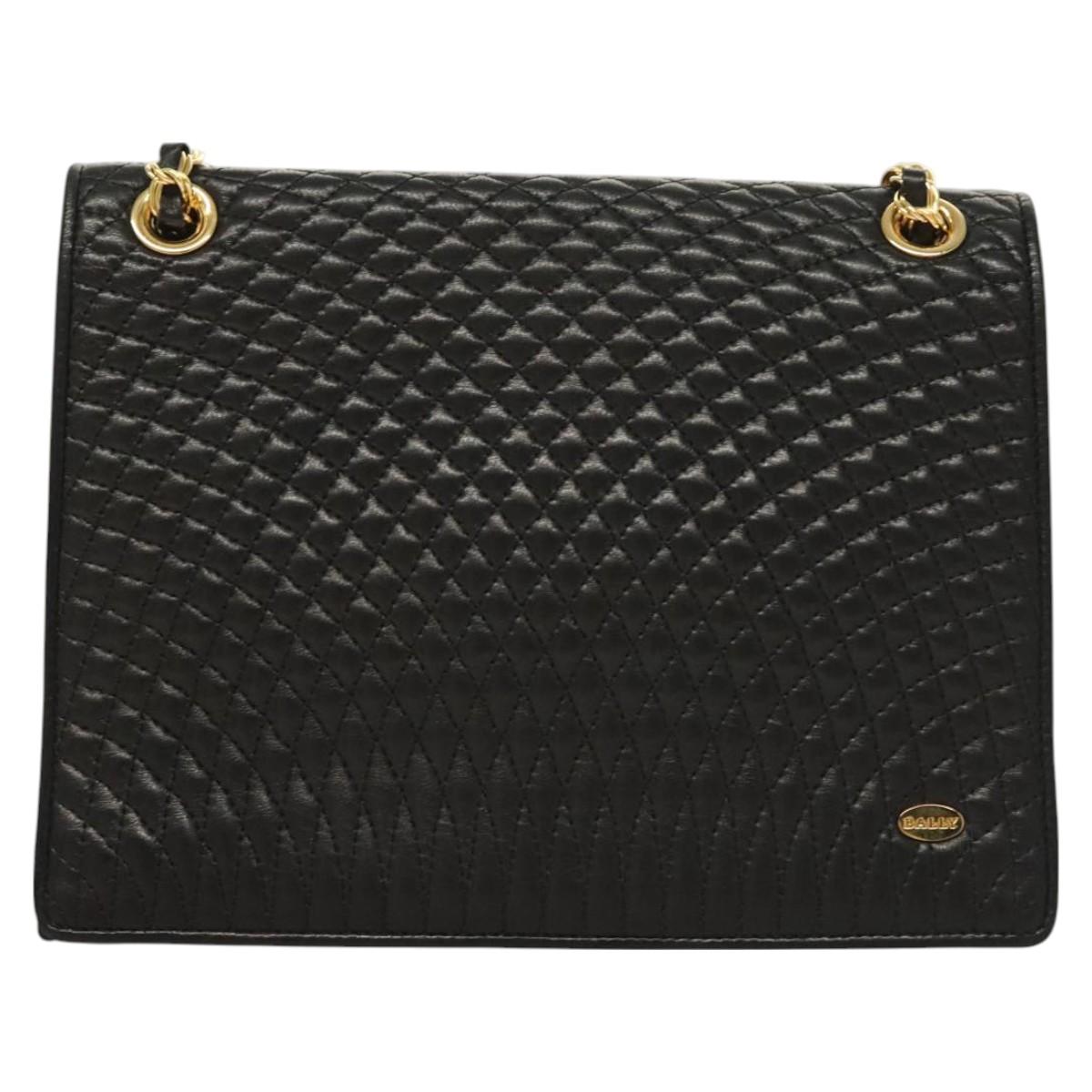 BALLY Chain Shoulder Bag Leather Black Gold Auth BA3019