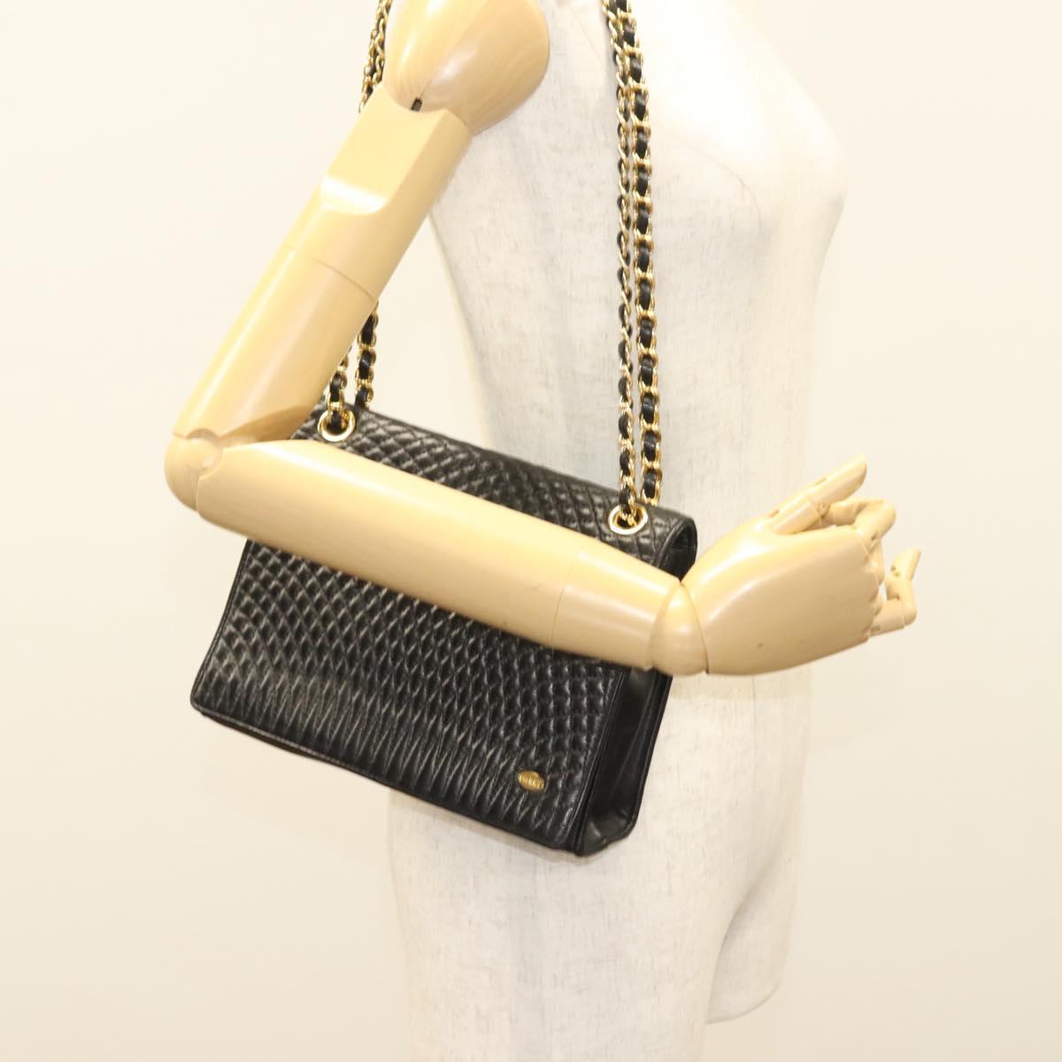 BALLY Chain Shoulder Bag Leather Black Gold Auth BA3019