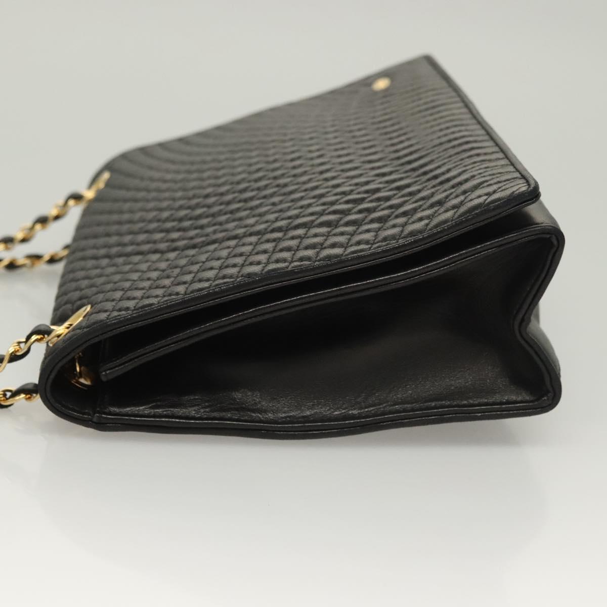 BALLY Chain Shoulder Bag Leather Black Gold Auth BA3019