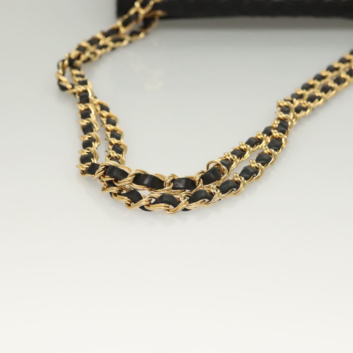 BALLY Chain Shoulder Bag Leather Black Gold Auth BA3019
