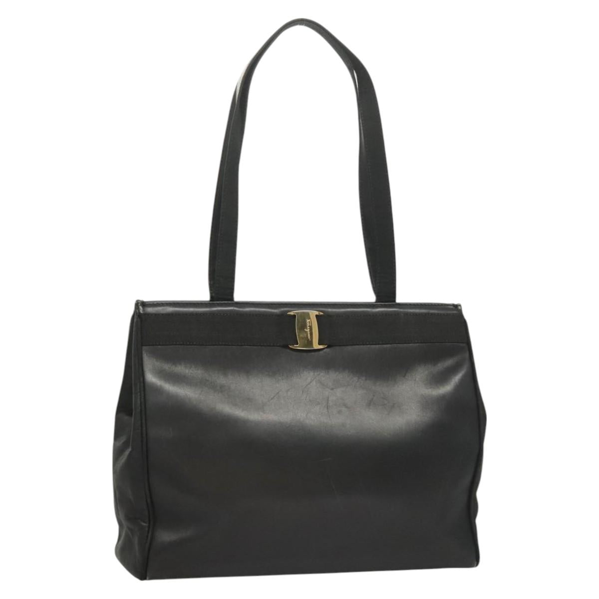 Salvatore Ferragamo Vala Tote Bag Leather Navy Gold Auth BA3020