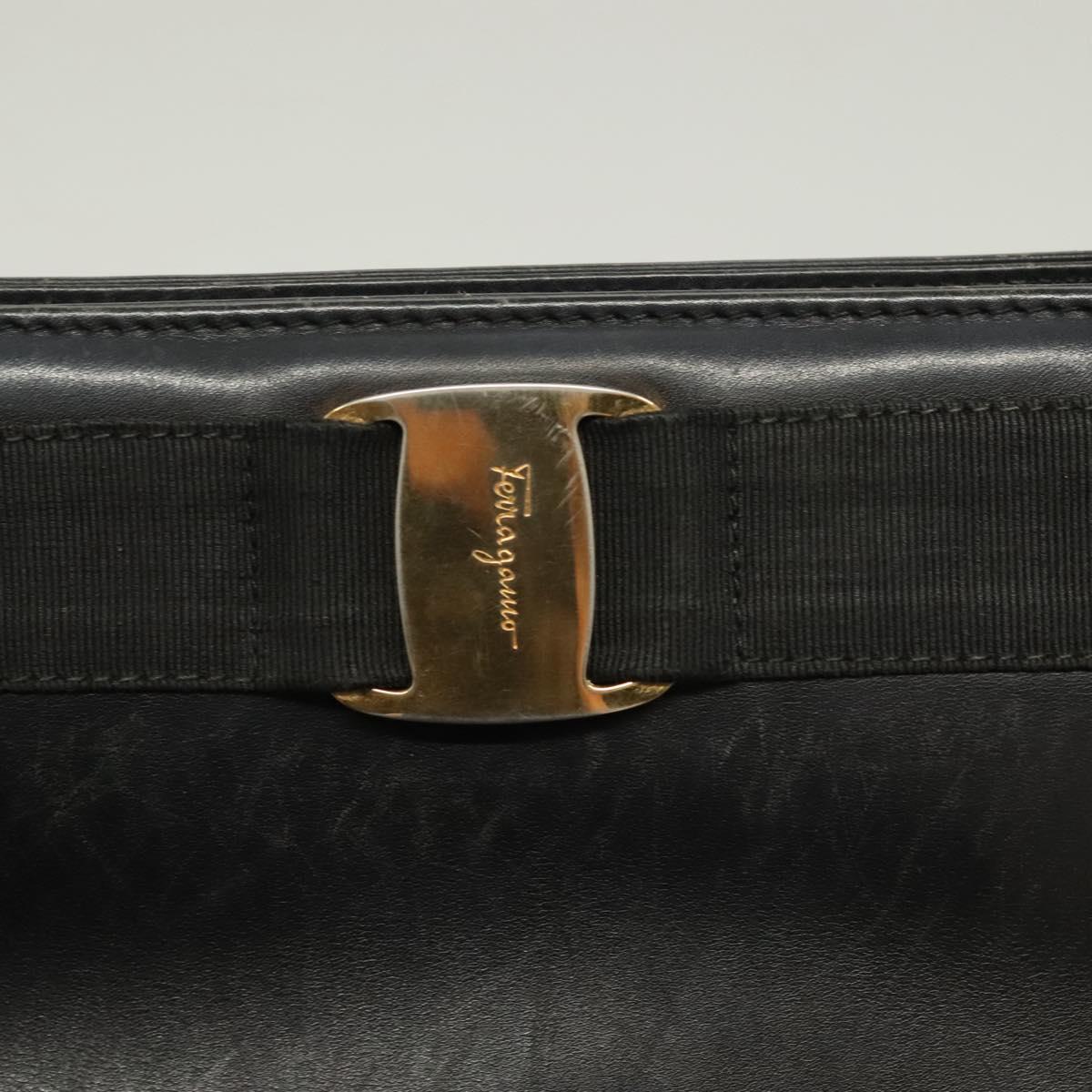 Salvatore Ferragamo Vala Tote Bag Leather Navy Gold Auth BA3020