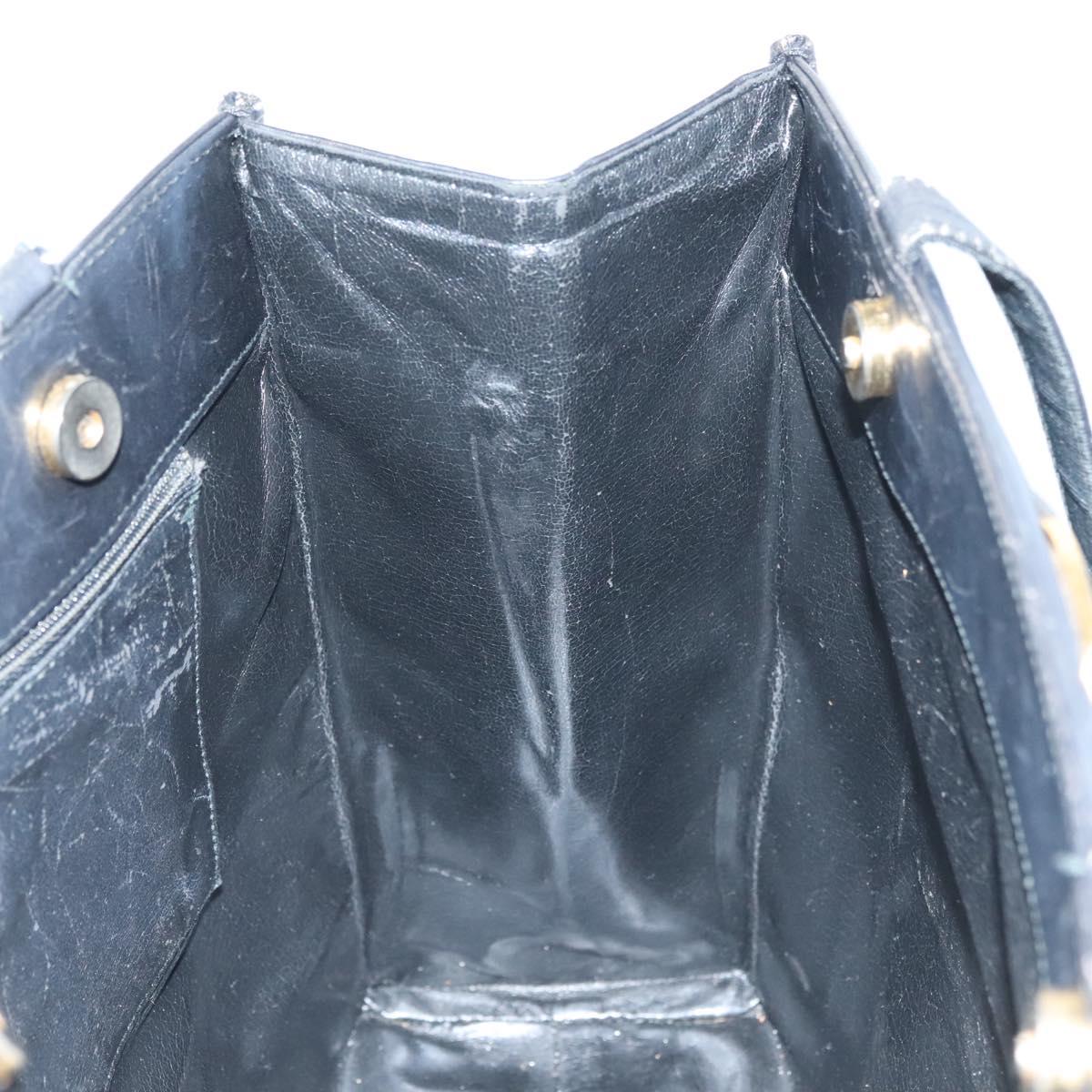 Salvatore Ferragamo Vala Tote Bag Leather Navy Gold Auth BA3020