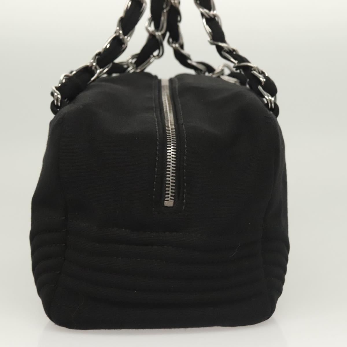 CHANEL Chain Shoulder Bag Cotton Black Silver CC Auth BA3021