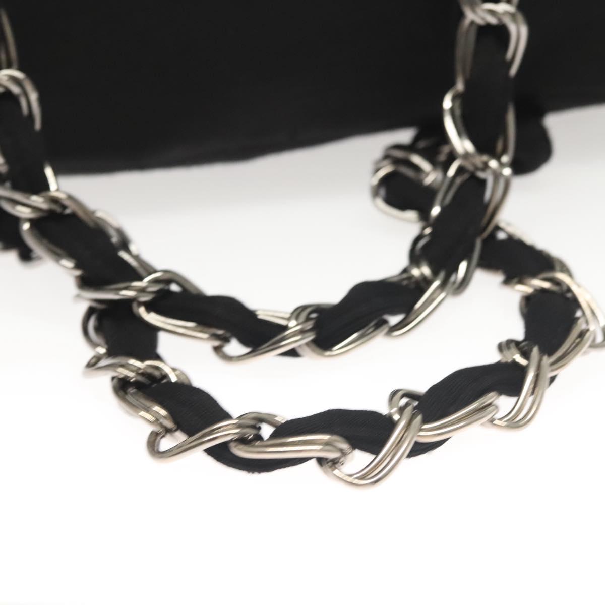 CHANEL Chain Shoulder Bag Cotton Black Silver CC Auth BA3021