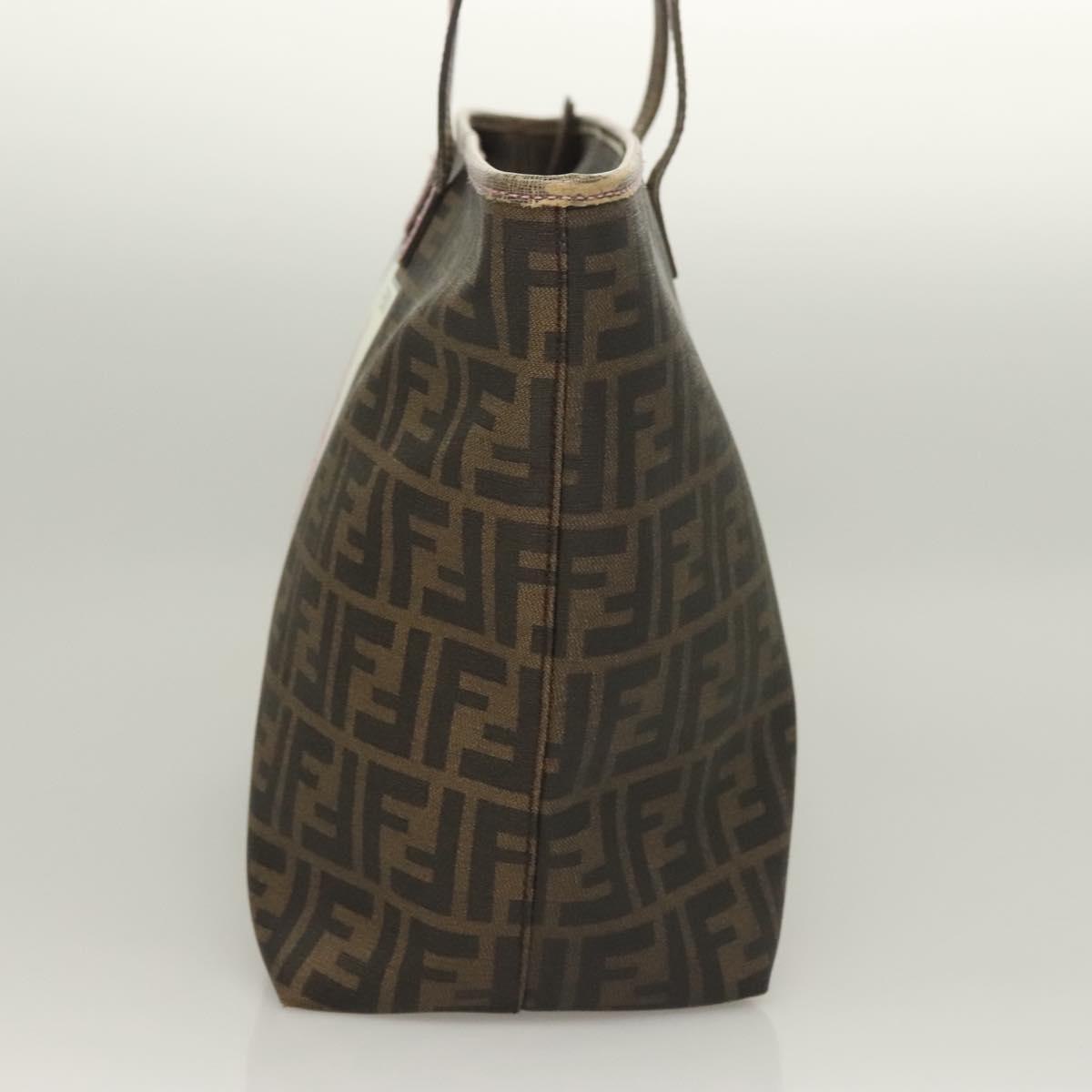 FENDI Zucca Canvas Tote Bag PVC Brown Black Auth BA3024