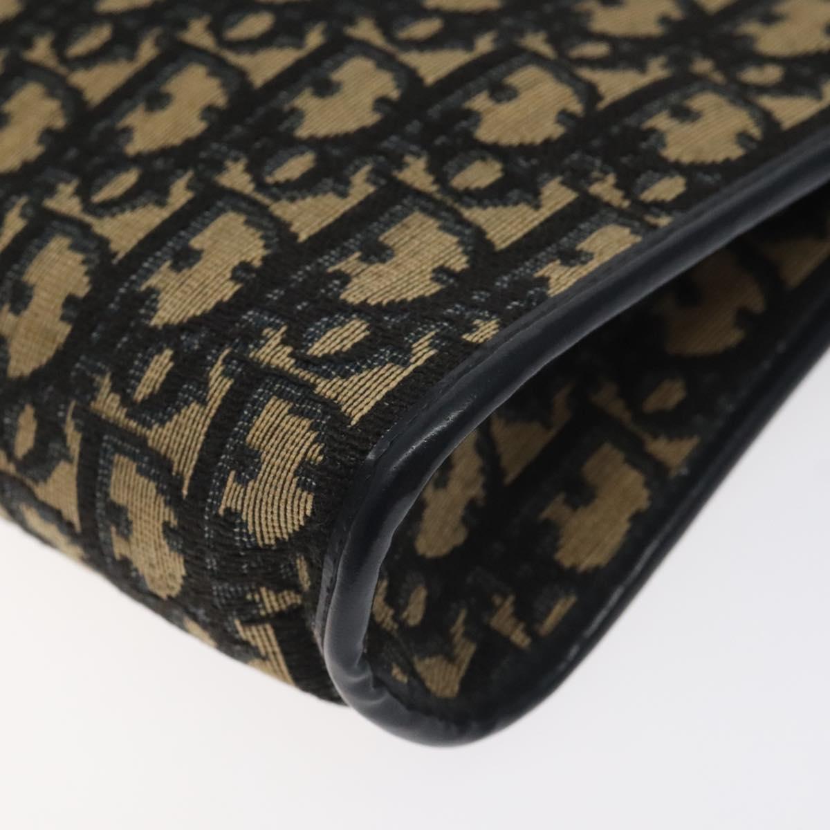 Christian Dior Trotter Canvas Shoulder Bag Navy Gold Auth BA3029