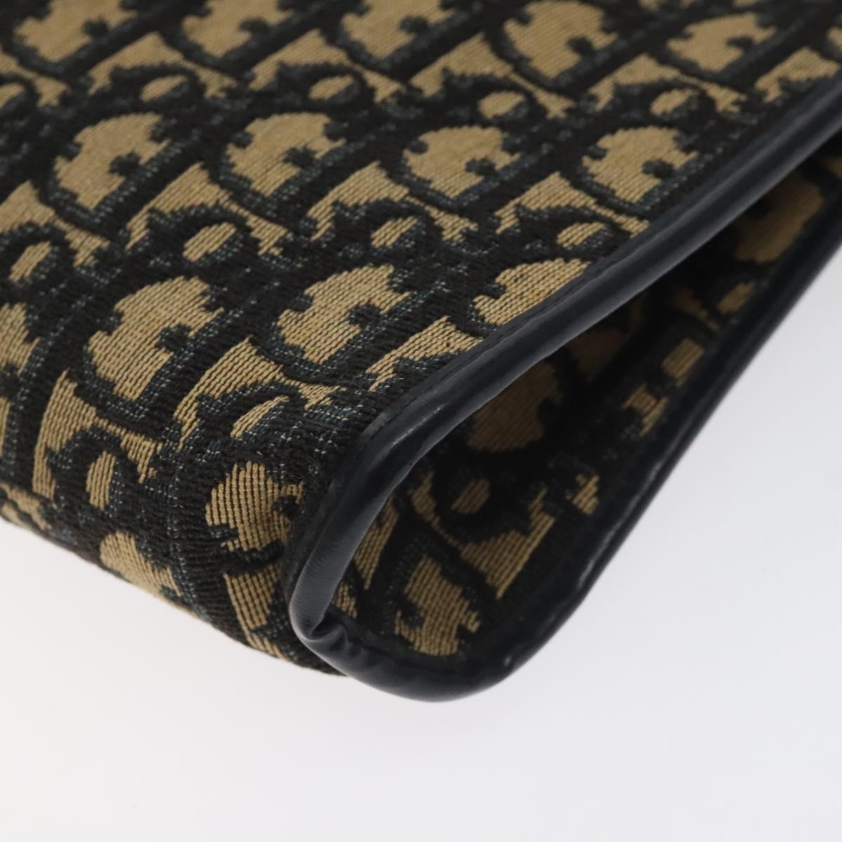 Christian Dior Trotter Canvas Shoulder Bag Navy Gold Auth BA3029