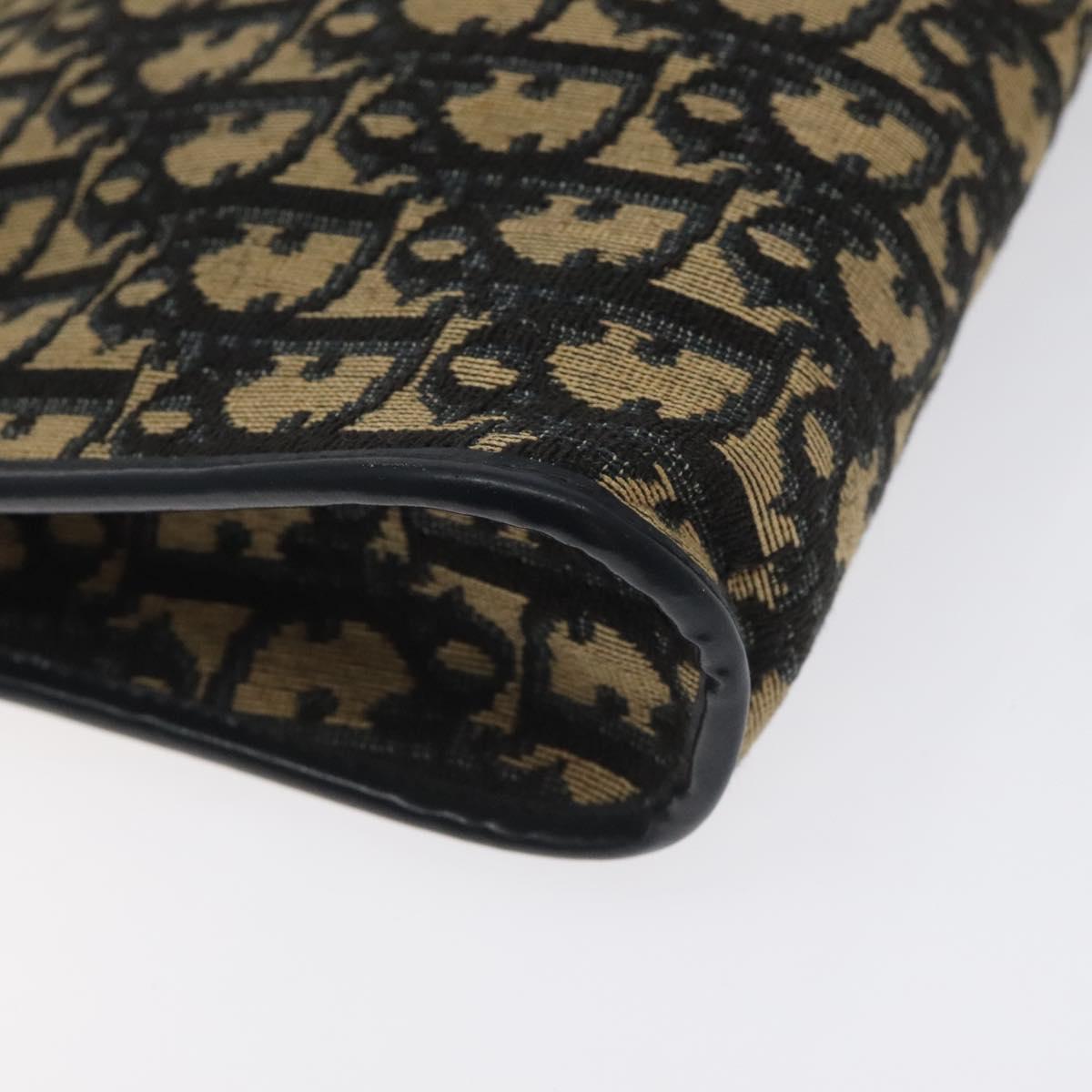 Christian Dior Trotter Canvas Shoulder Bag Navy Gold Auth BA3029