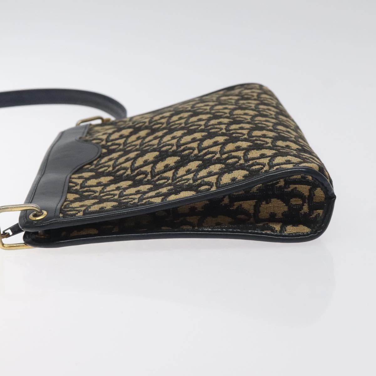 Christian Dior Trotter Canvas Shoulder Bag Navy Gold Auth BA3029