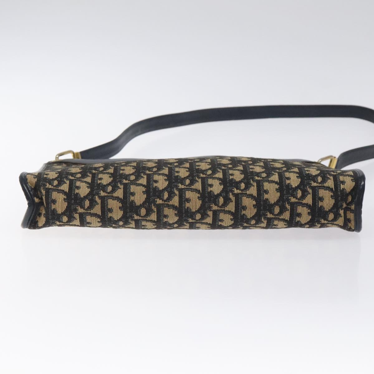 Christian Dior Trotter Canvas Shoulder Bag Navy Gold Auth BA3029