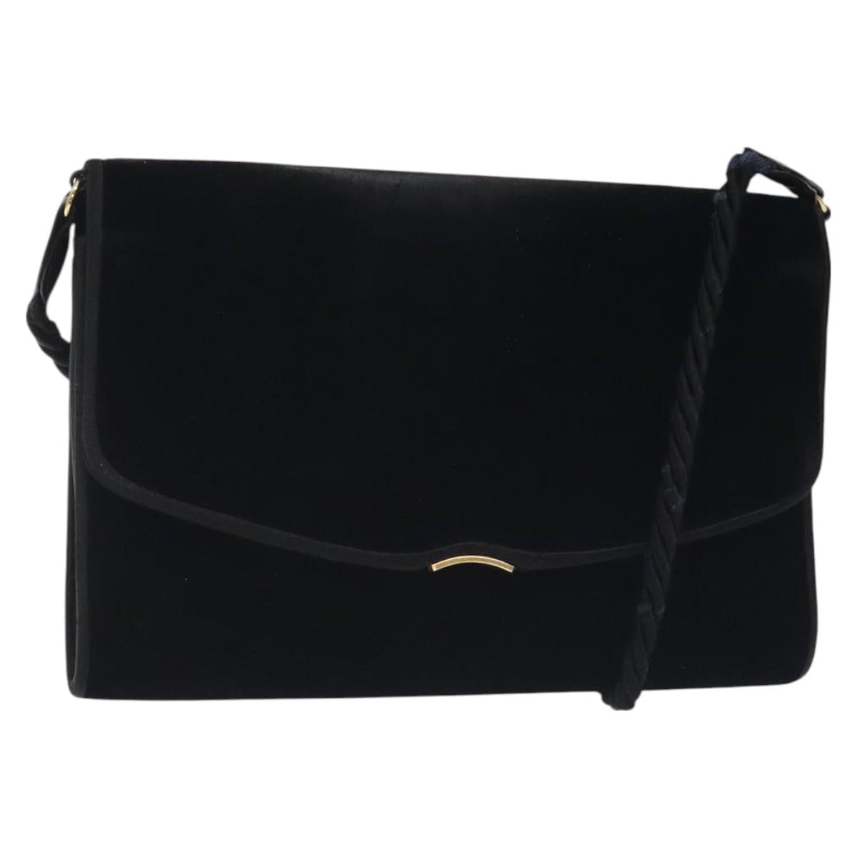 GUCCI Shoulder Bag Velor Black Gold Auth BA3030