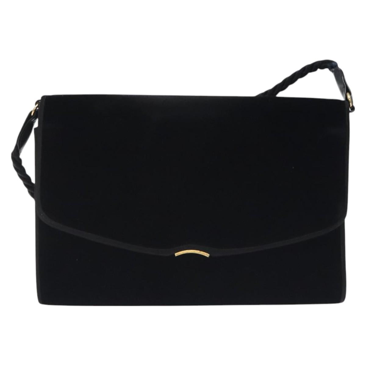 GUCCI Shoulder Bag Velor Black Gold Auth BA3030