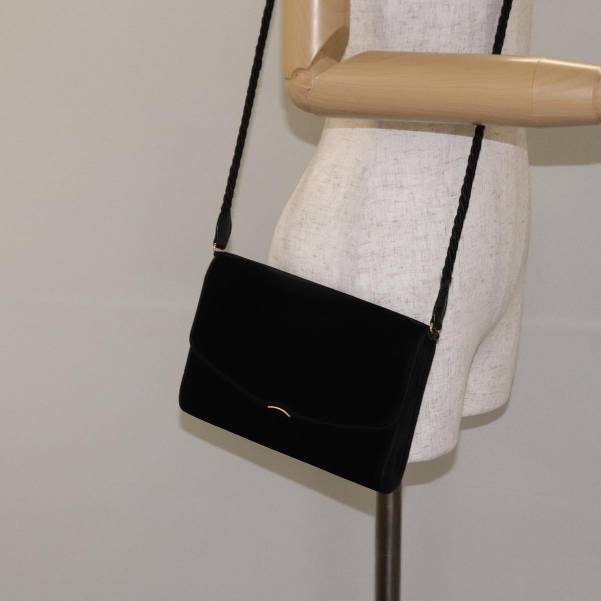 GUCCI Shoulder Bag Velor Black Gold Auth BA3030