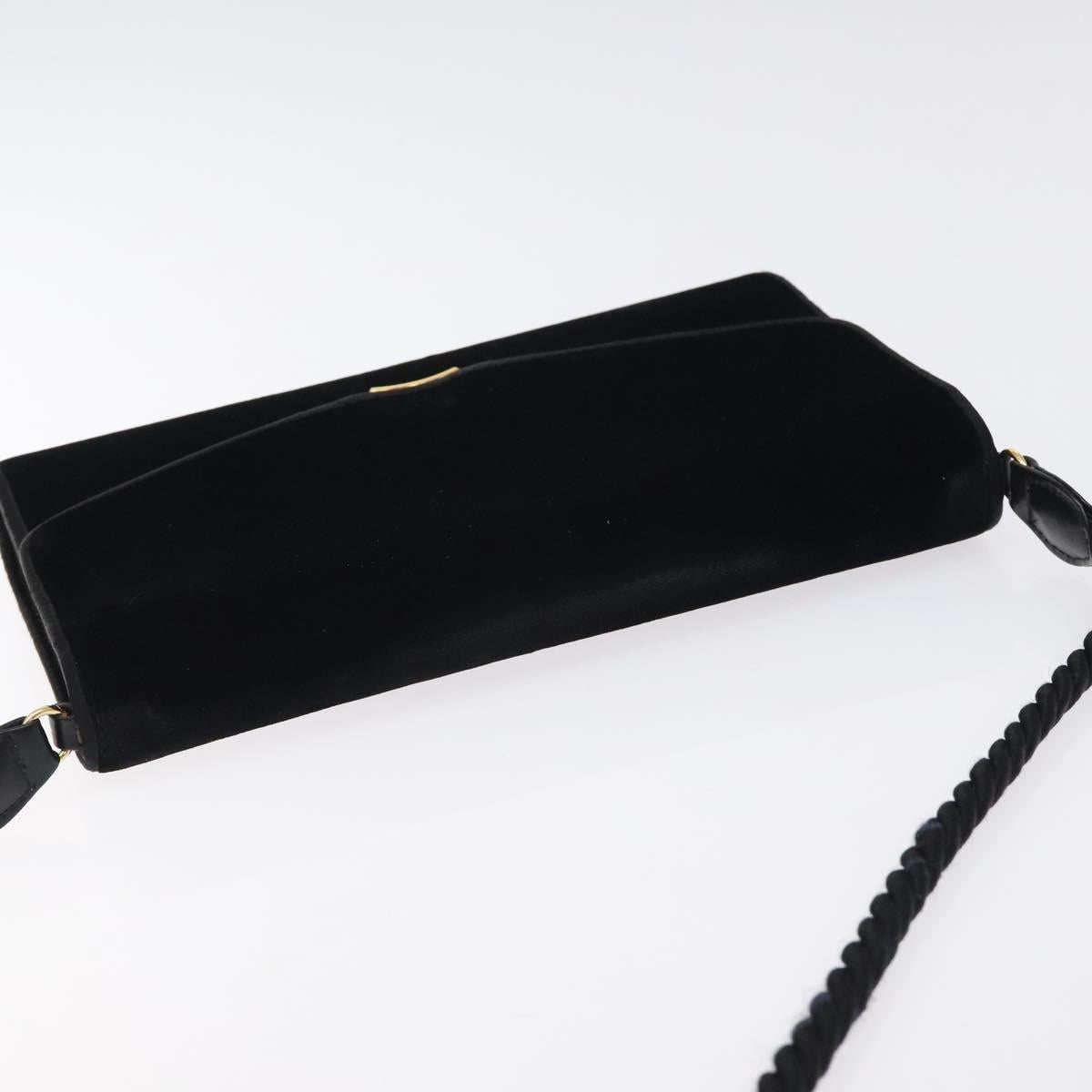 GUCCI Shoulder Bag Velor Black Gold Auth BA3030