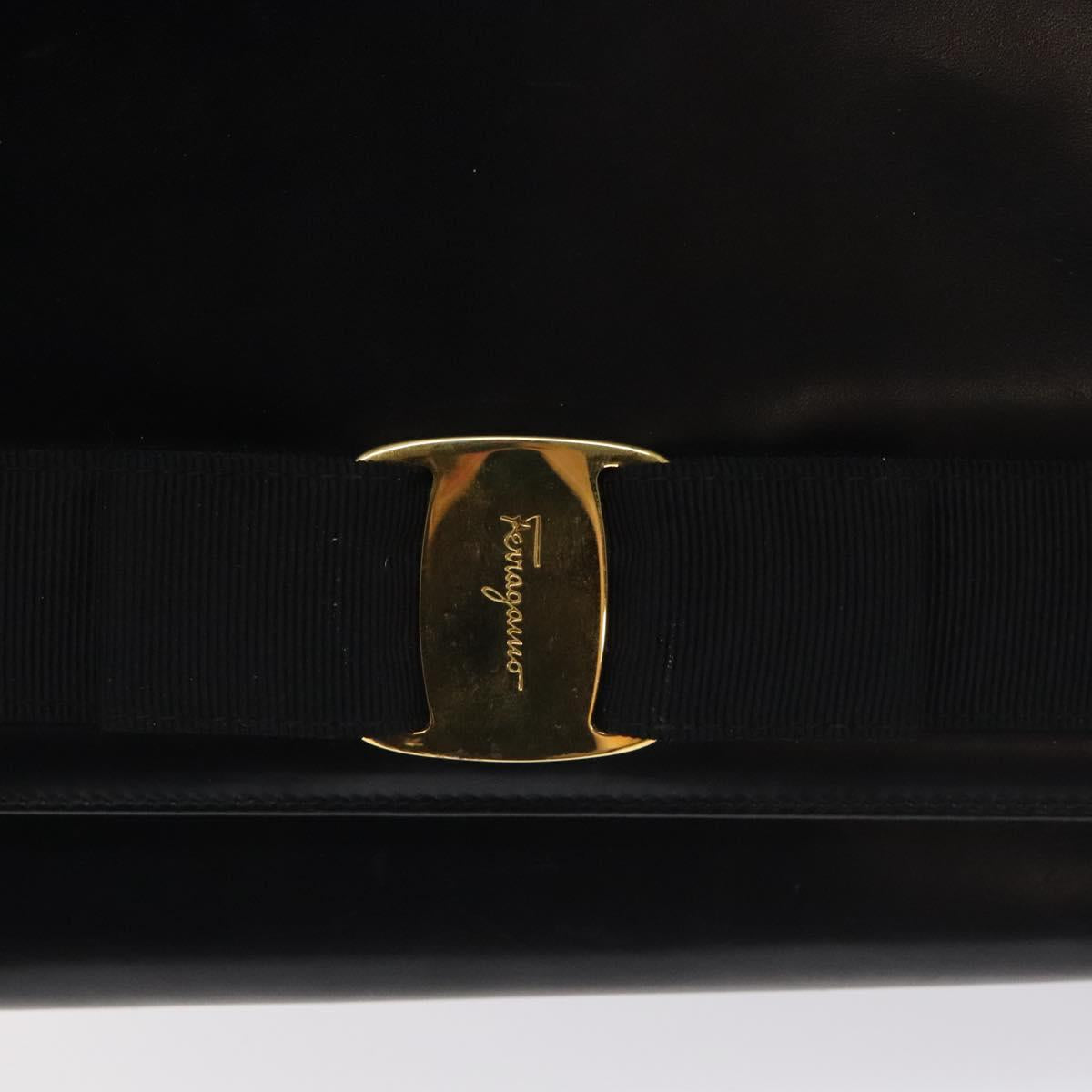Salvatore Ferragamo Vala Shoulder Bag Leather Black Gold Auth BA3031