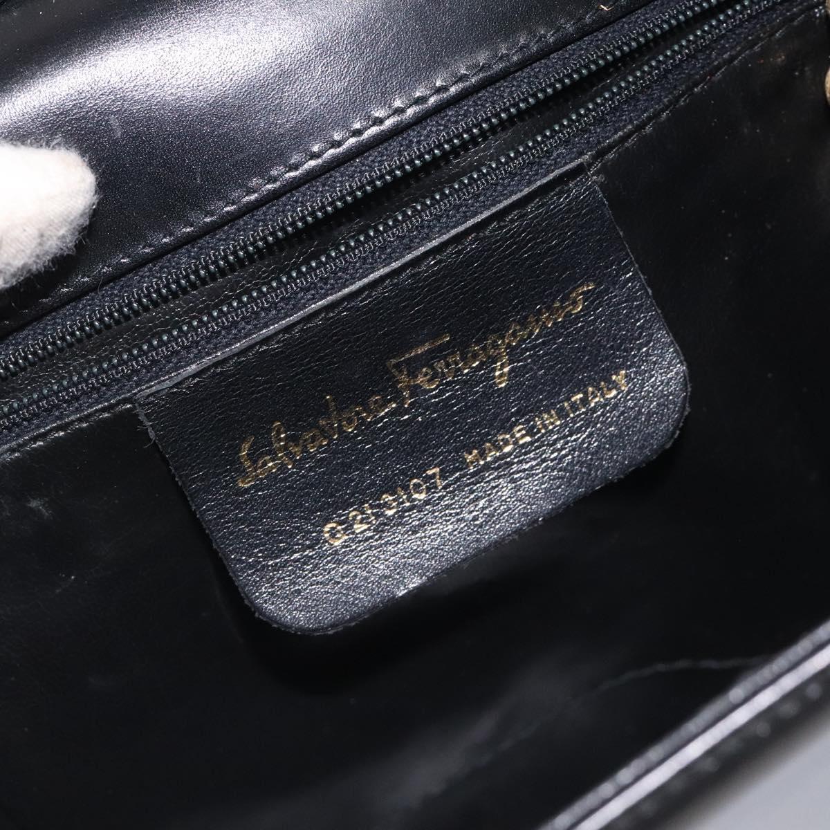 Salvatore Ferragamo Vala Shoulder Bag Leather Black Gold Auth BA3031