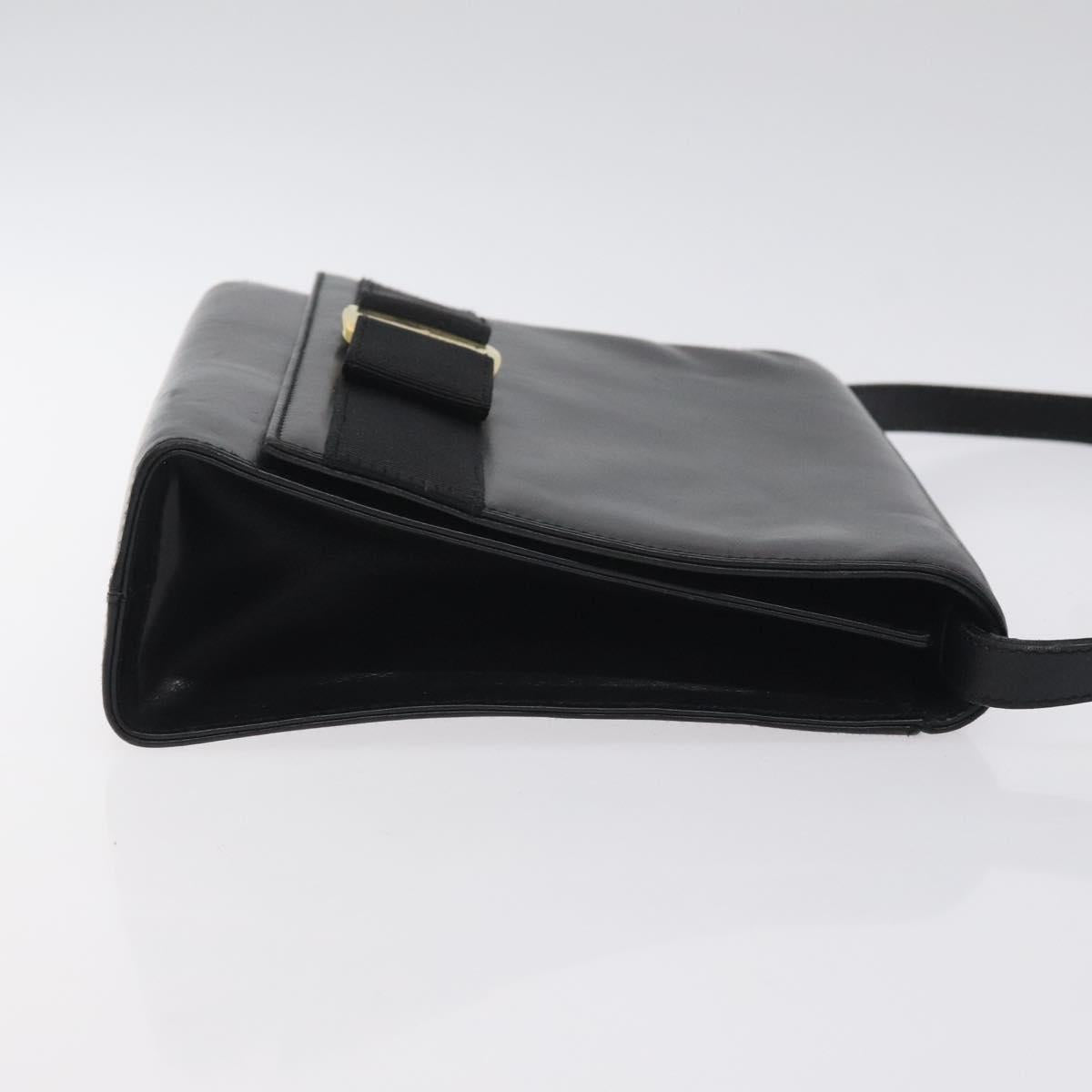 Salvatore Ferragamo Vala Shoulder Bag Leather Black Gold Auth BA3031