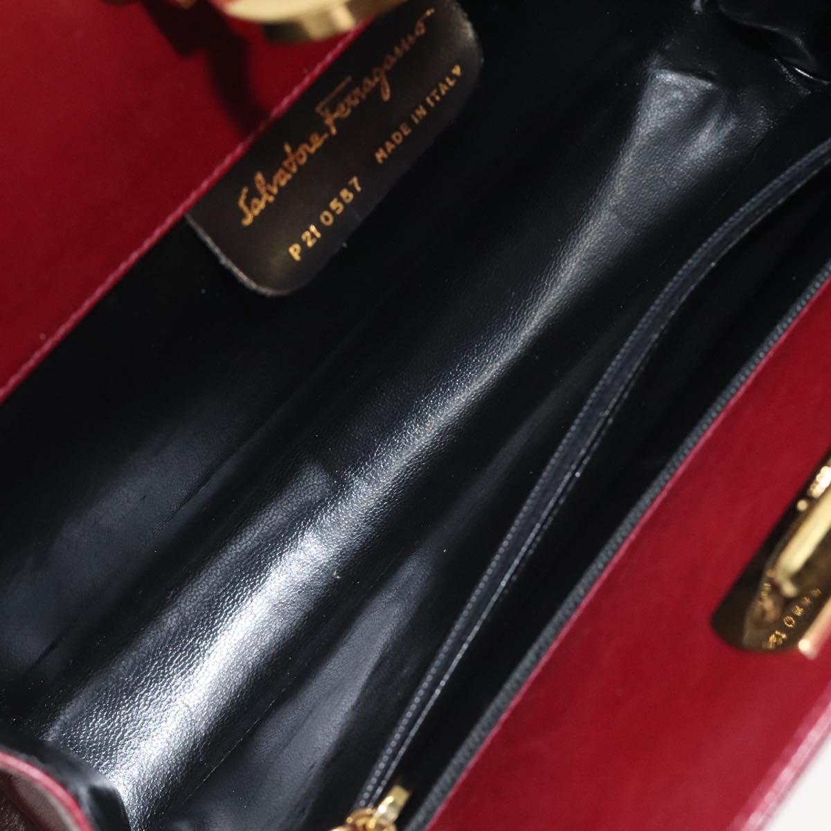 Salvatore Ferragamo Gancini Chain Shoulder Bag Leather Red Gold Auth BA3037