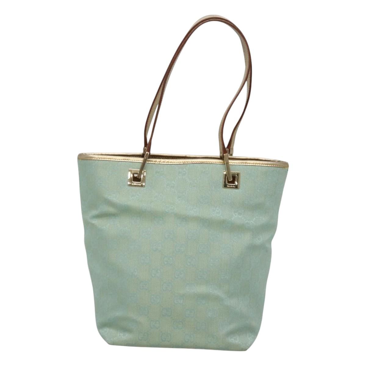 GUCCI GG Canvas Tote Bag Light Blue Gold 002 1099 Auth BA3043