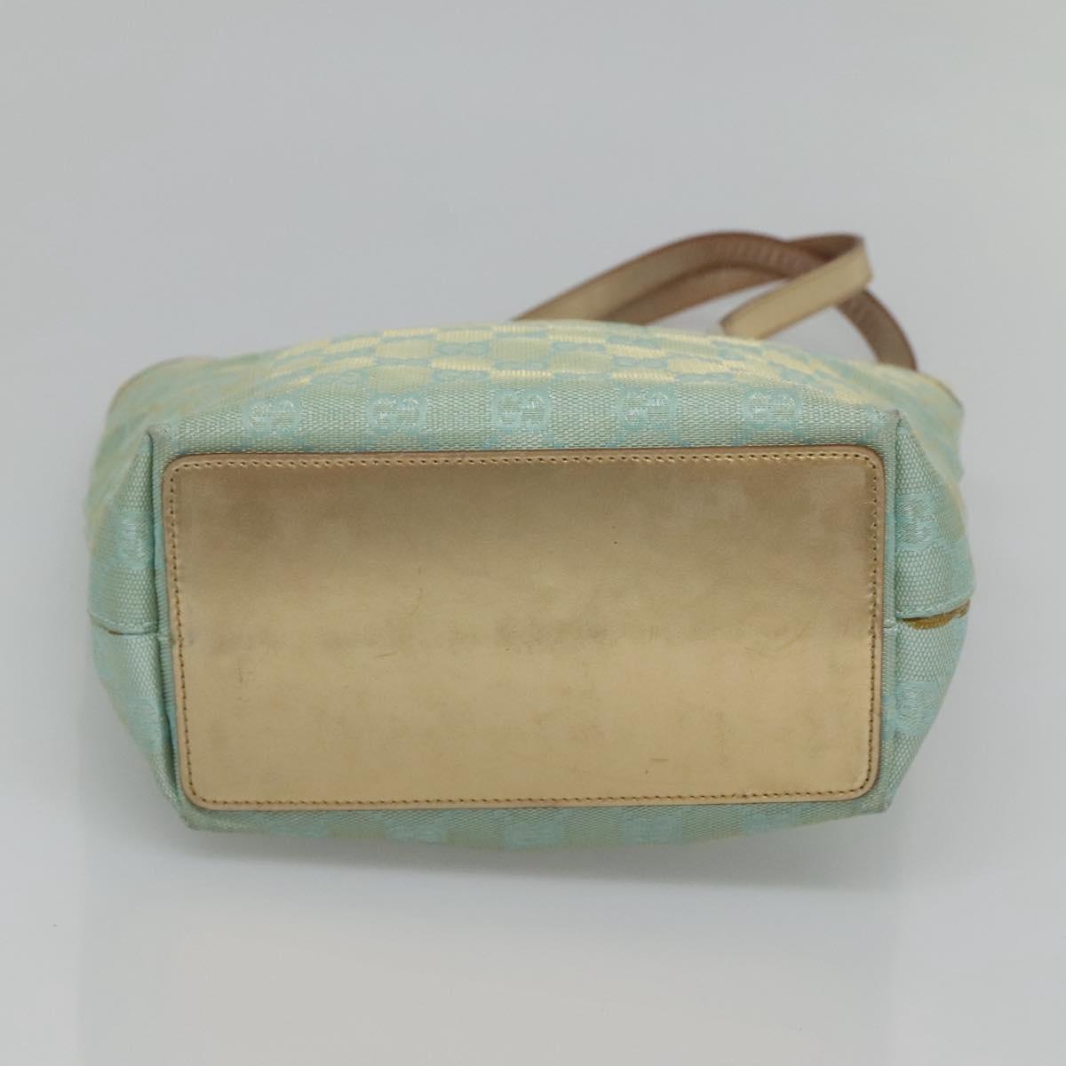GUCCI GG Canvas Tote Bag Light Blue Gold 002 1099 Auth BA3043