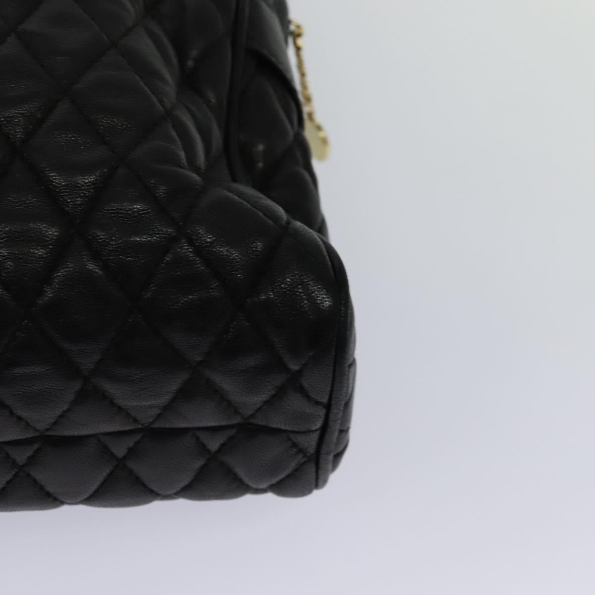 BALLY Chain Quilted Shoulder Bag Leather Black Gold Auth BA3081