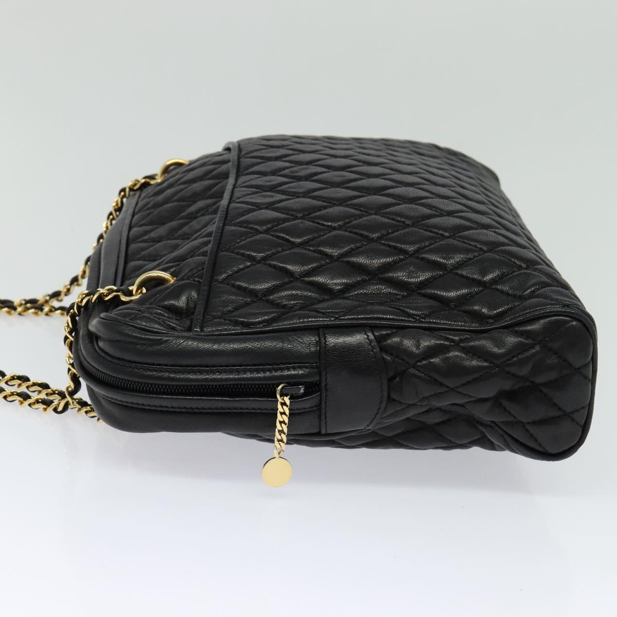 BALLY Chain Quilted Shoulder Bag Leather Black Gold Auth BA3081