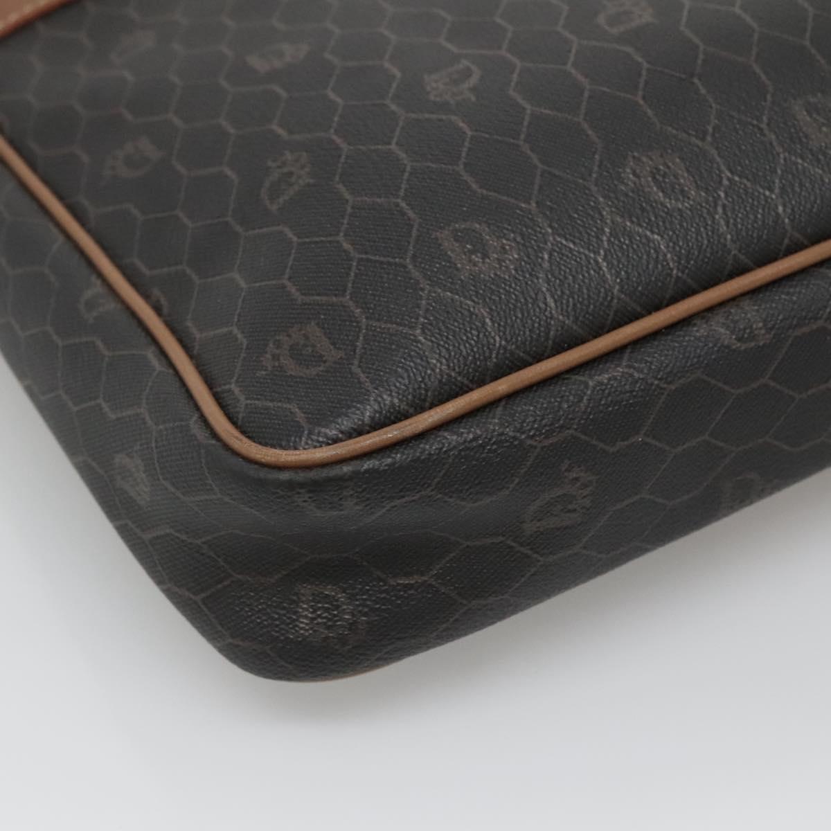 Christian Dior Honeycomb Canvas Business Bag PVC Black Gold Auth BA3097
