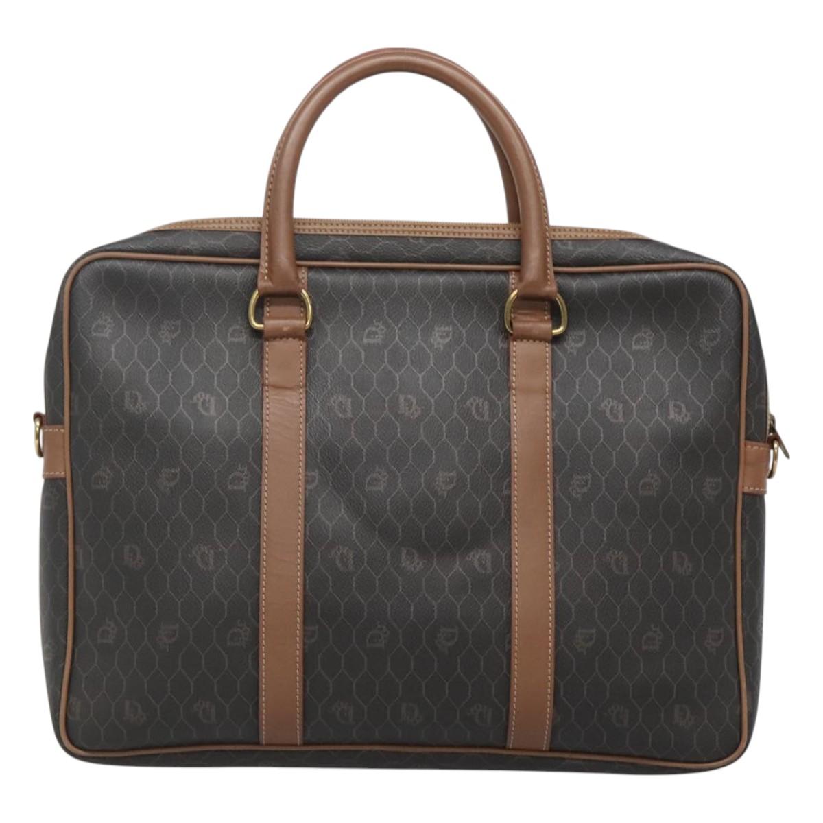 Christian Dior Honeycomb Canvas Business Bag PVC Black Gold Auth BA3097