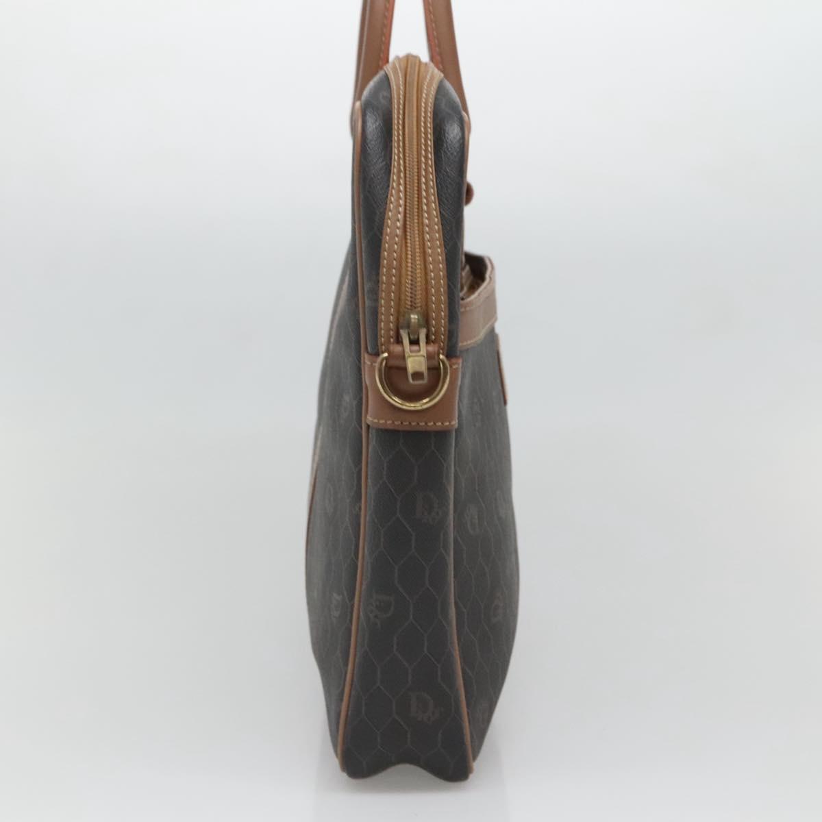 Christian Dior Honeycomb Canvas Business Bag PVC Black Gold Auth BA3097