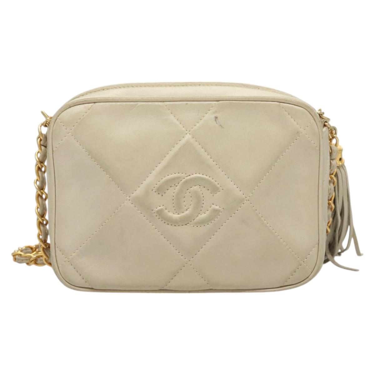 CHANEL Matelasse COCO Mark Chain Bag Lamb Skin Beige Gold CC Auth BA3101