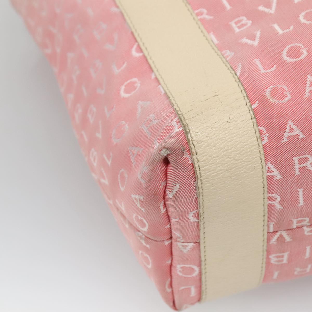 BVLGARI Logo Mania Tote Bag Canvas Pink Silver Auth BA3106