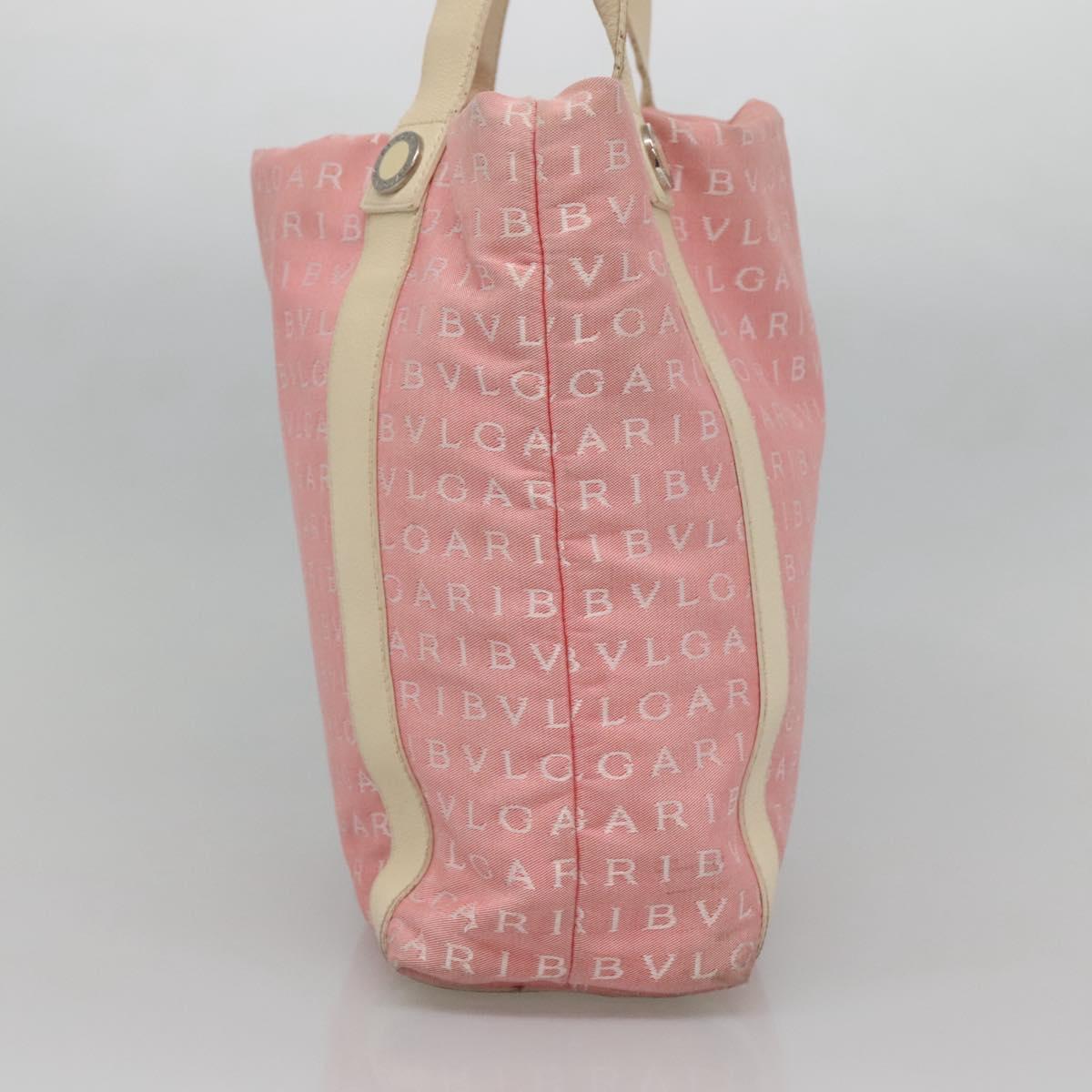 BVLGARI Logo Mania Tote Bag Canvas Pink Silver Auth BA3106