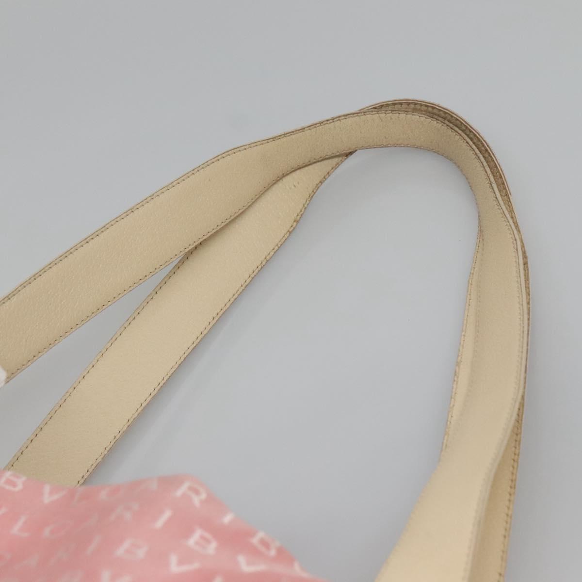 BVLGARI Logo Mania Tote Bag Canvas Pink Silver Auth BA3106
