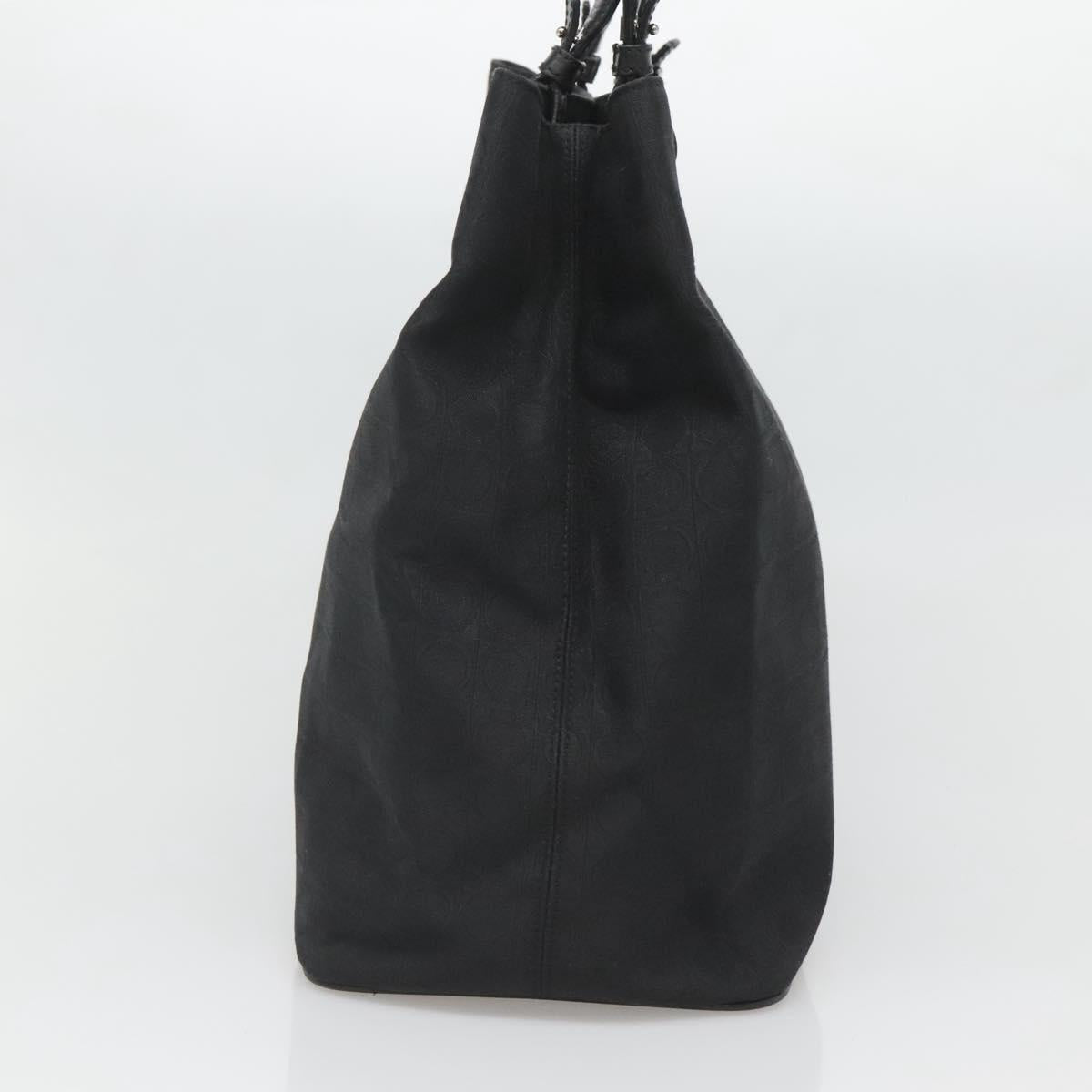 Salvatore Ferragamo Gancini Tote Bag Canvas Black Silver Auth BA3107