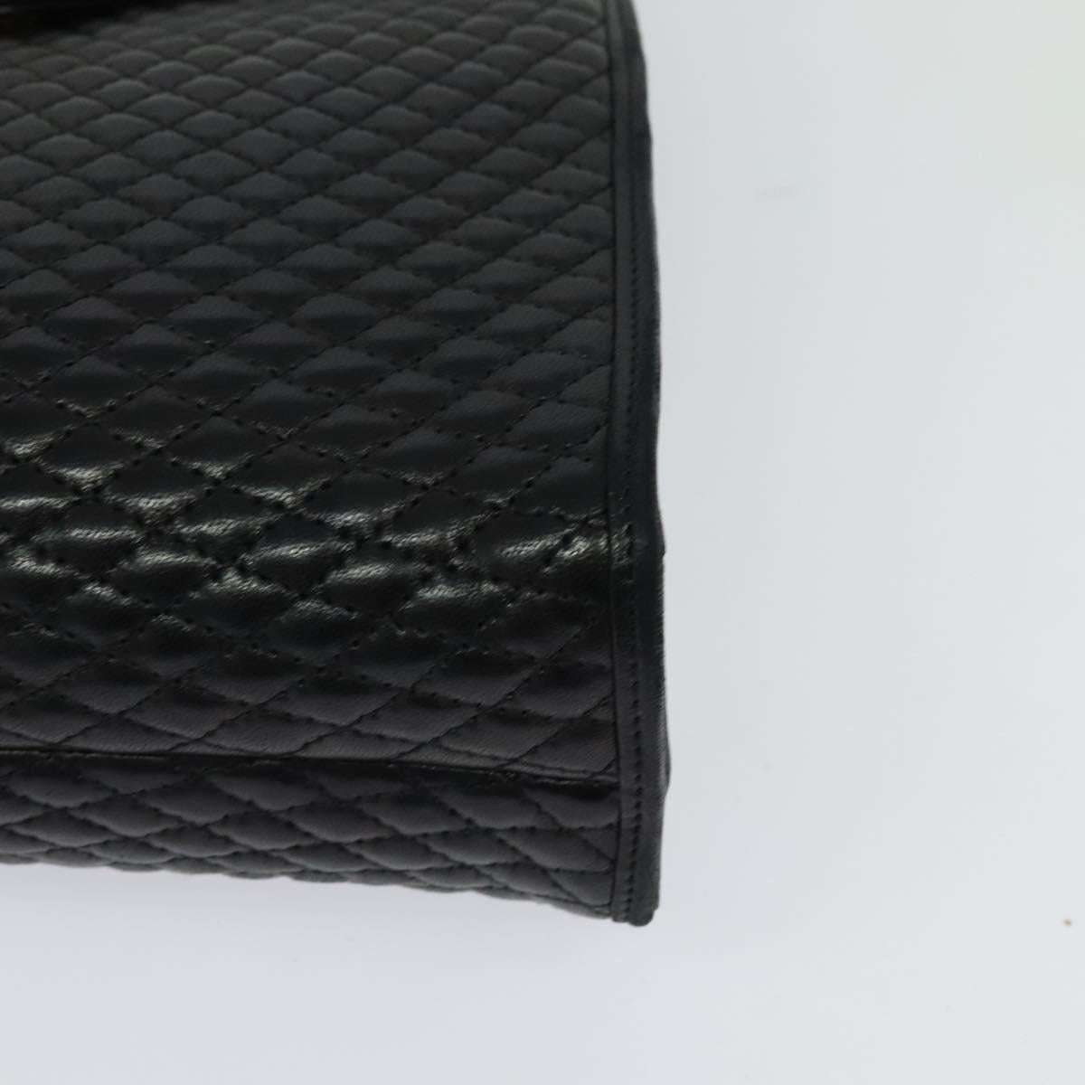 BALLY Quilted Hand Bag Leather Black Gold Auth BA3112