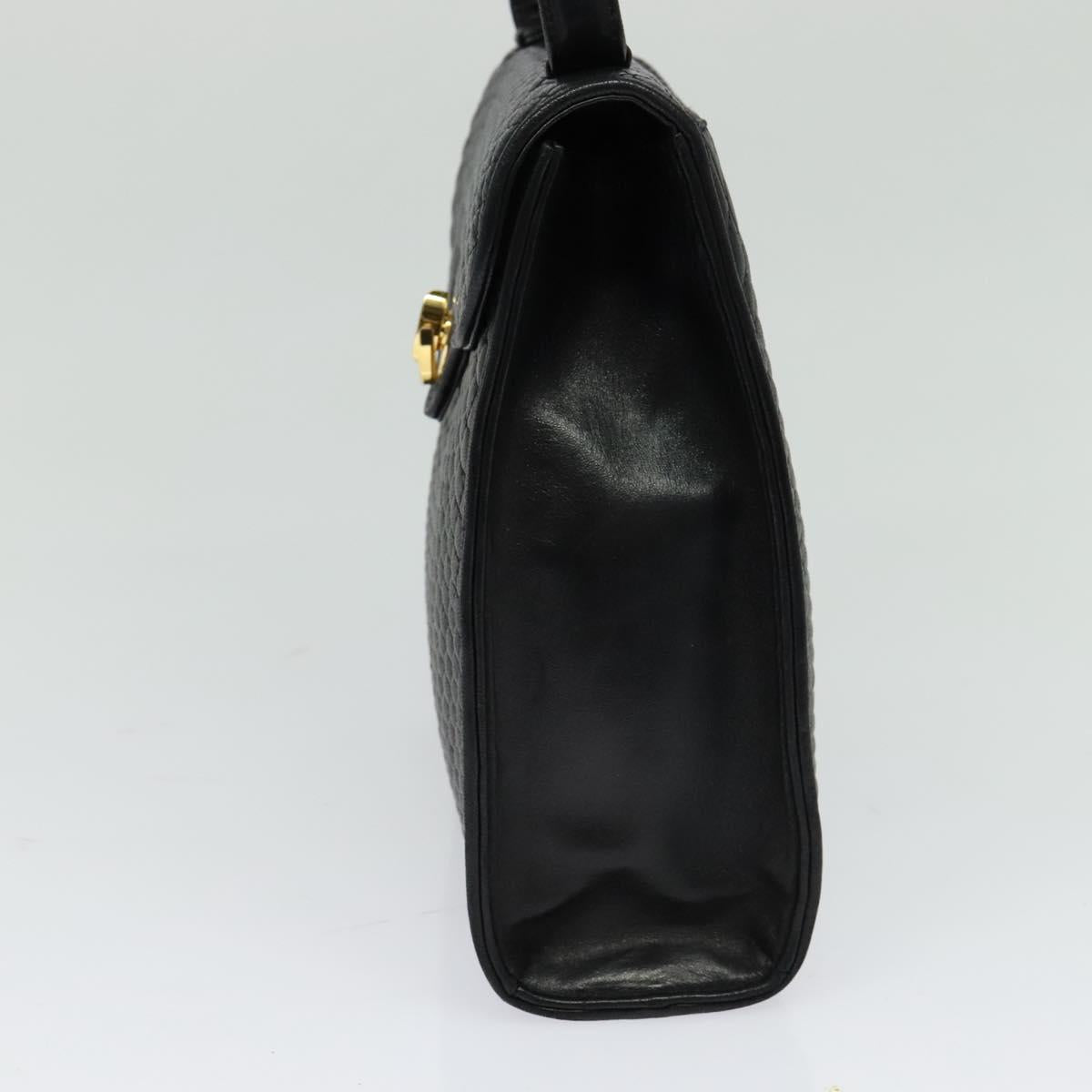 BALLY Quilted Hand Bag Leather Black Gold Auth BA3112