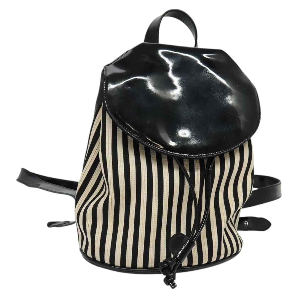 Salvatore Ferragamo Backpack Patent Canvas Black Gold Auth BA3113