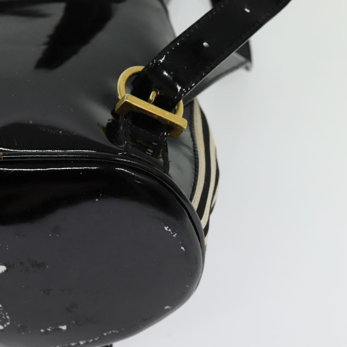 Salvatore Ferragamo Backpack Patent Canvas Black Gold Auth BA3113