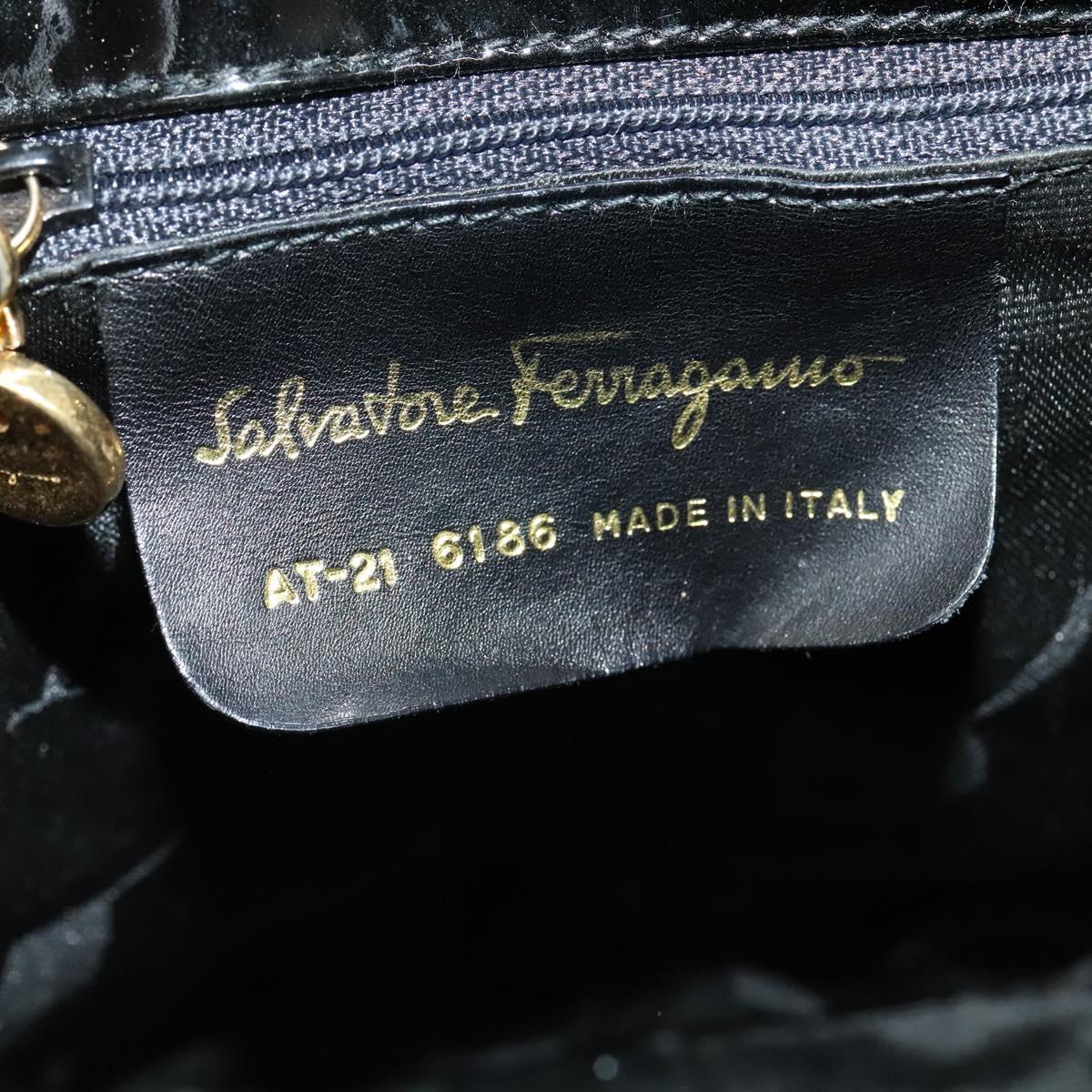 Salvatore Ferragamo Backpack Patent Canvas Black Gold Auth BA3113