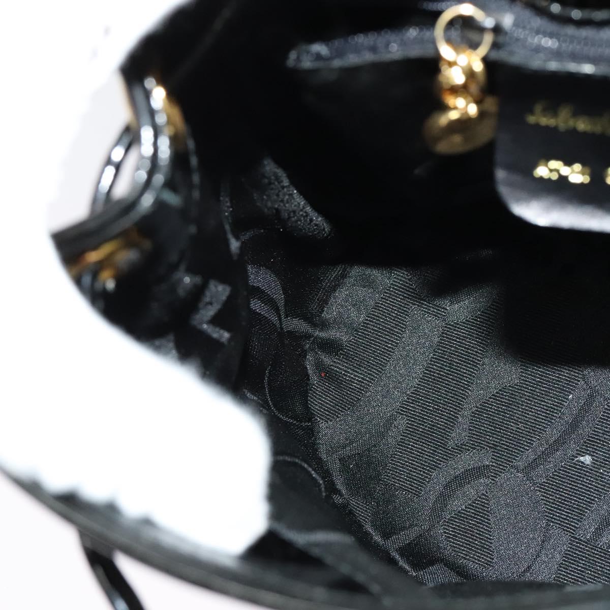 Salvatore Ferragamo Backpack Patent Canvas Black Gold Auth BA3113
