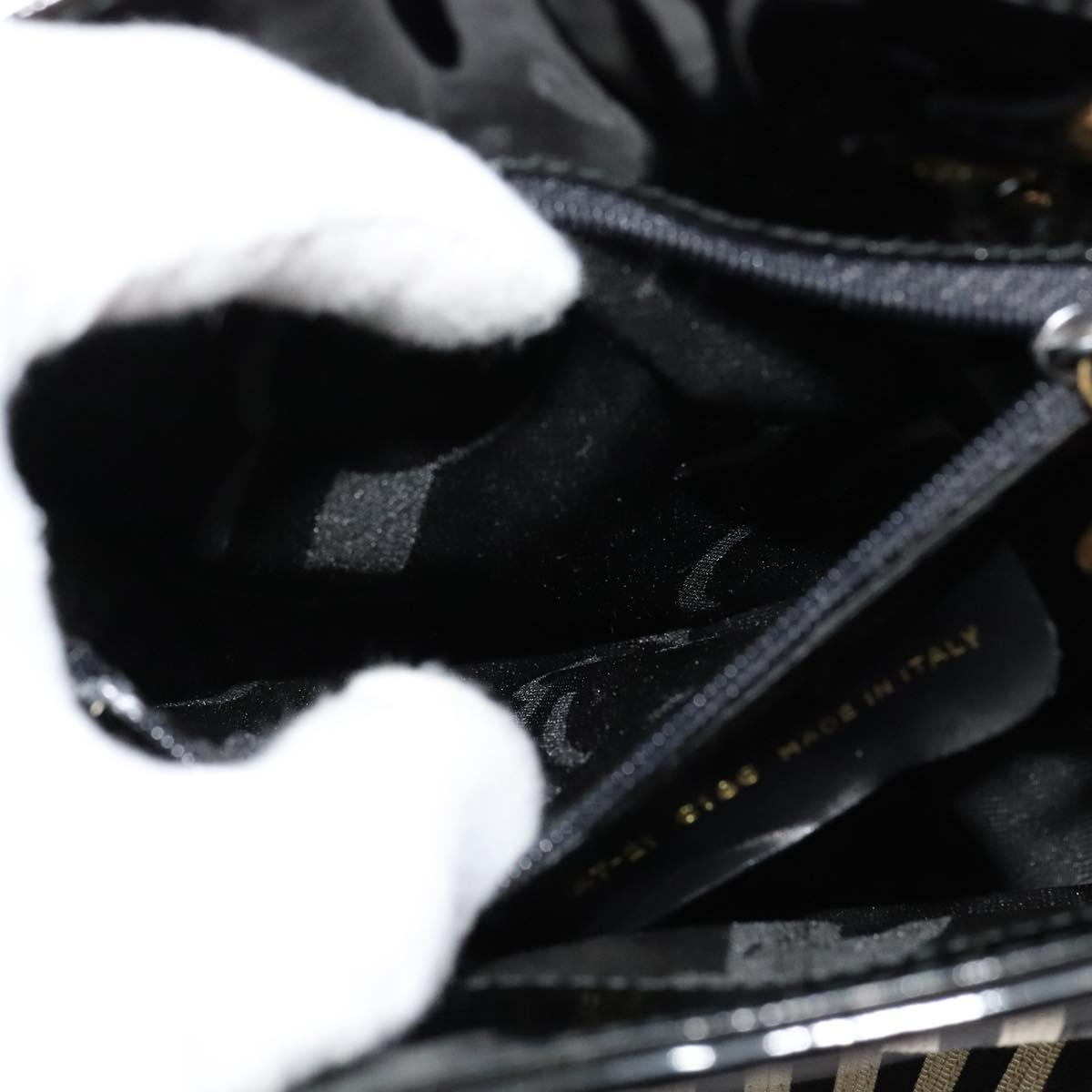 Salvatore Ferragamo Backpack Patent Canvas Black Gold Auth BA3113