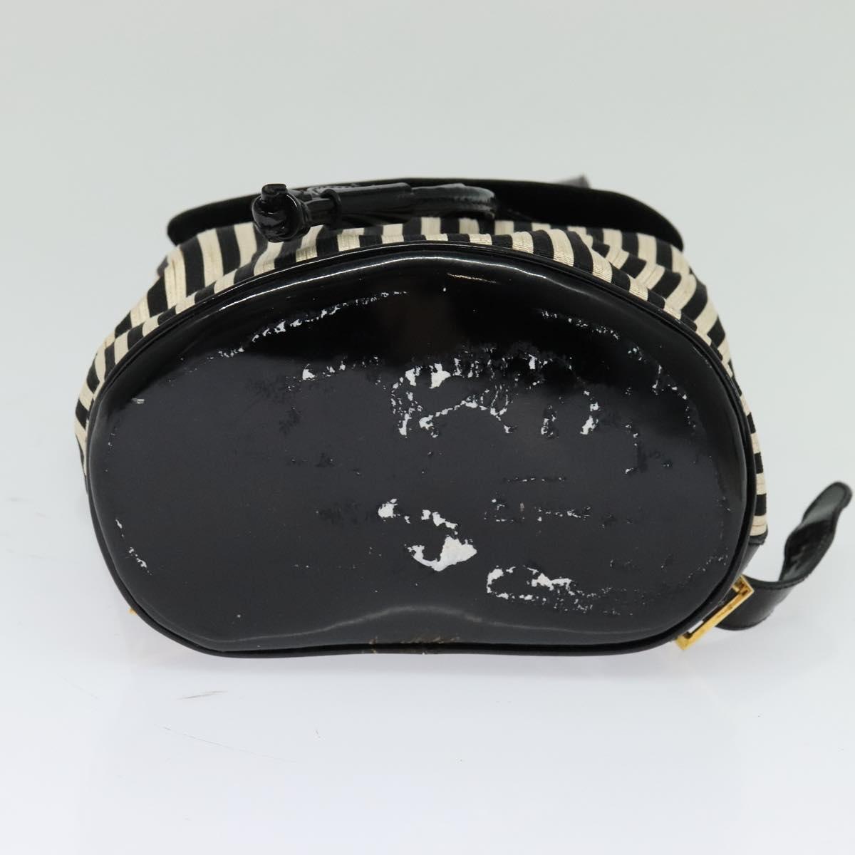 Salvatore Ferragamo Backpack Patent Canvas Black Gold Auth BA3113